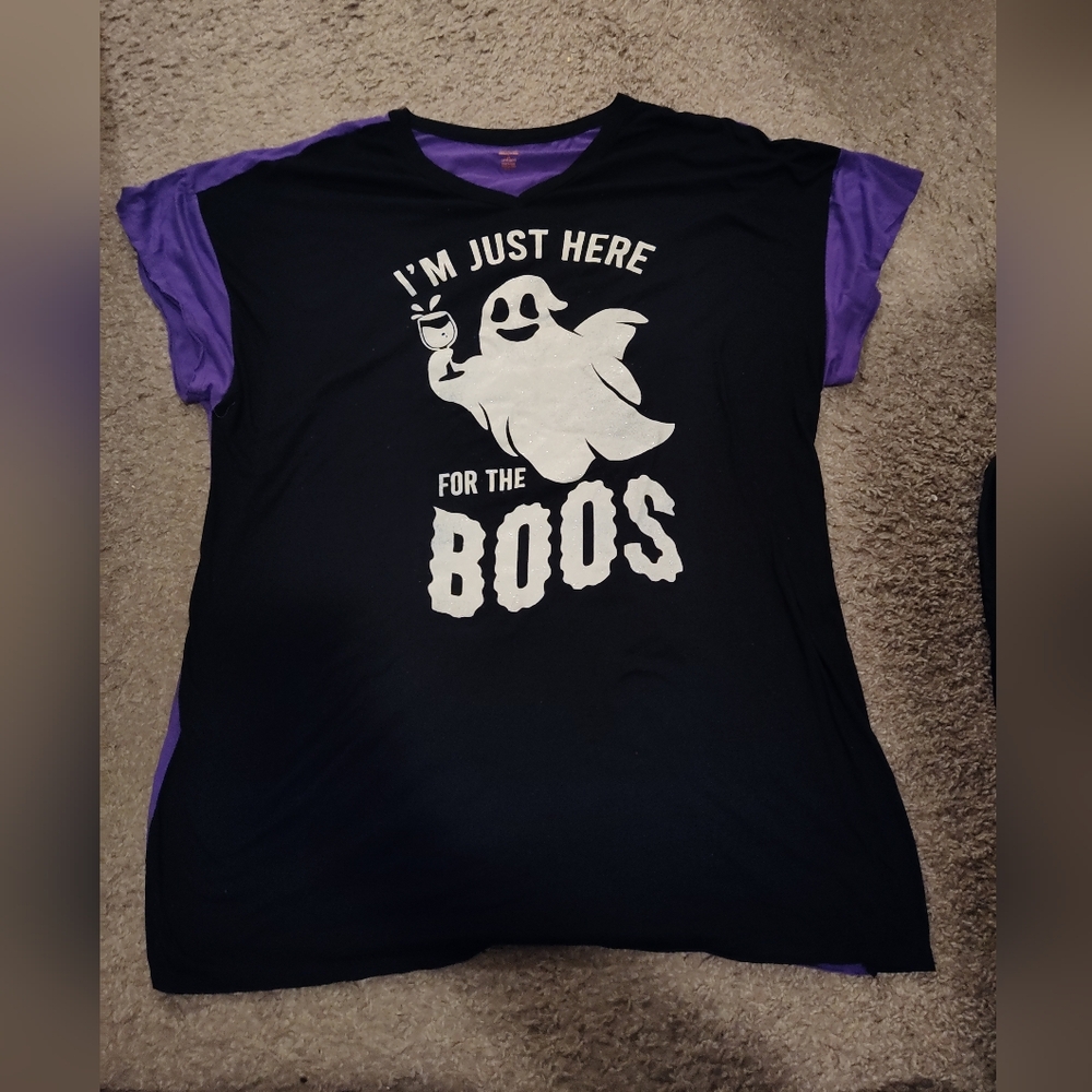 Halloween Nightgown • 2X (18W–20W) • “I’m Just Here for the Boos” Ghost Graphic